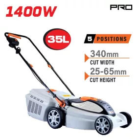   NAKAYAMA PRO Elektromos fűnyíró 1400 W, 34 cm vágásszélesség, 35 L fűgyűjtő, központi magasságállítás (EM3410)