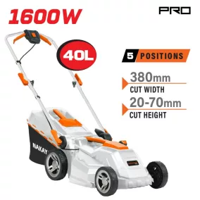   NAKAYAMA PRO Elektromos fűnyíró 1600W, fűgyűjtő kosárral, nagy teljesítményű motorral (EM4010)