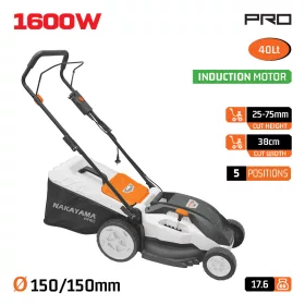   Elektromos fűnyíró 1600 W, indukciós motor, 38 cm vágásszélesség, 40 literes fűgyűjtővel, központi magasságállítás (EM4016)