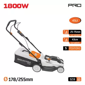   NAKAYAMA PRO Elektromos fűnyíró 1800 W, 43 cm vágásszélesség, 45 literes fűgyűjtővel (EM4021)