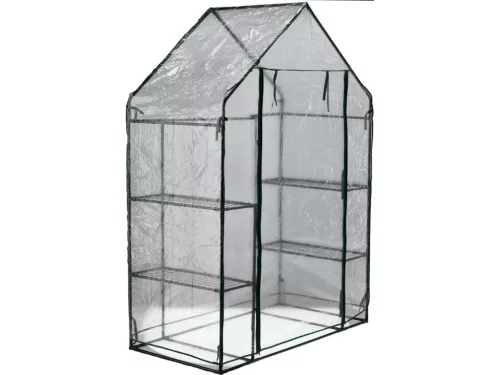 FLO Fóliasátor 4 polccal, 143 × 73 × 195 cm, 110 g/m² PVC borítással (90030)