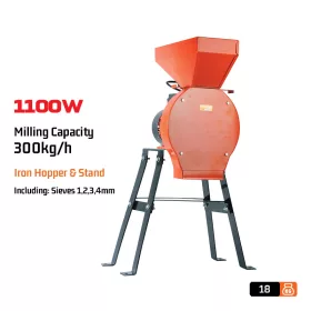   NAKAYAMA Takarmánydaráló gabonához 1100 W, 300 kg/óra, 4 rostával  (FM1100)