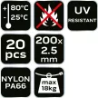 NEO Kábelkötegelő, gyorskötöző, EXTREME, UV álló, fekete, 2,5x200mm, 20db/cs (01-623)