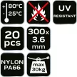 NEO Kábelkötegelő, gyorskötöző, EXTREME, UV álló, fekete, 3,6x300mm, 20db/cs (01-629)