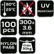 NEO Kábelkötegelő, gyorskötöző, EXTREME, UV álló, fekete, 3,6x300mm, 100db/cs (01-630)