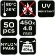 NEO Kábelkötegelő, gyorskötöző, EXTREME, UV álló, fekete, 4,8x450mm, 50db/cs (01-637)