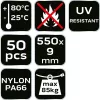 NEO Kábelkötegelő, gyorskötöző, EXTREME, UV álló, fekete, 9,0x550mm, 50db/cs (01-643)