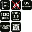 NEO Kábelkötegelő, gyorskötöző, EXTREME, UV álló, fehér, 2,5x100mm, 100db/cs (01-647)
