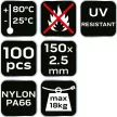 NEO Kábelkötegelő, gyorskötöző, EXTREME, UV álló, fehér, 2,5x150mm, 100db/cs (01-648)