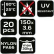 NEO Kábelkötegelő, gyorskötöző, EXTREME, UV álló, fehér, 3,6x150mm, 20db/cs (01-651)