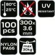 NEO Kábelkötegelő, gyorskötöző, EXTREME, UV álló, fehér, 3,6x300mm, 100db/cs (01-656)