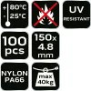 NEO Kábelkötegelő, gyorskötöző, EXTREME, UV álló, fehér, 4,8x150mm, 100db/cs (01-657)