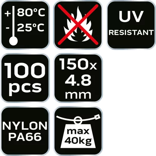 NEO Kábelkötegelő, gyorskötöző, EXTREME, UV álló, fehér, 4,8x150mm, 100db/cs (01-657)