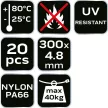 NEO Kábelkötegelő, gyorskötöző, EXTREME, UV álló, fehér, 4,8x300mm, 20db/cs (01-660)