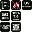 NEO Kábelkötegelő, gyorskötöző, EXTREME, UV álló, fehér, 7,6x300mm, 50db/cs (01-665)