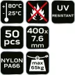 NEO Kábelkötegelő, gyorskötöző, EXTREME, UV álló, fehér, 7,6x400mm, 50db/cs (01-666)