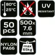 NEO Kábelkötegelő, gyorskötöző, EXTREME, UV álló, fehér, 7,6x500mm, 50db/cs (01-667)