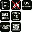 NEO Kábelkötegelő, gyorskötöző, EXTREME, UV álló, fehér, 9,0x700mm, 50db/cs (01-671)