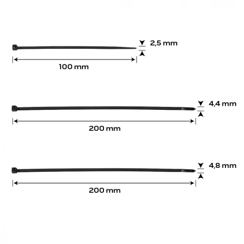 NEO Kábelkötegelő, gyorskötöző, EXTREME, UV álló, fekete, készlet , különböző méretek, 75db (01-672)