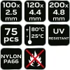 NEO Kábelkötegelő, gyorskötöző, EXTREME, UV álló, fekete, készlet , különböző méretek, 75db (01-672)