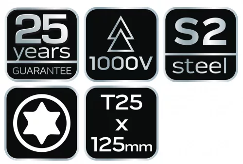 NEO Csavarhúzó szigetelt, 1000V, T25 x 125mm (04-074)