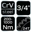 NEO Nyomatékkulcs 3/4", 200 - 1000 Nm (08-839)