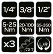 NEO Nyomatékkulcs készlet 1/4", 3/8", 1/2" 3 db (08-843)