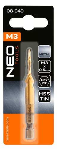 NEO Gépi menetfúró, 2az1ben előfúró éllel, HSS-Titán, M3X0,5mm, hatszög szárral (08-949)