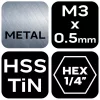 NEO Gépi menetfúró, 2az1ben előfúró éllel, HSS-Titán, M3X0,5mm, hatszög szárral (08-949)