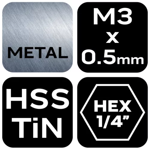 NEO Gépi menetfúró, 2az1ben előfúró éllel, HSS-Titán, M3X0,5mm, hatszög szárral (08-949)