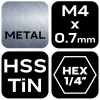 NEO Gépi menetfúró, 2az1ben előfúró éllel, HSS-Titán, M4X0,7mm, hatszög szárral (08-951)