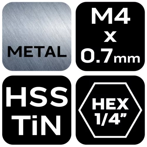 NEO Gépi menetfúró, 2az1ben előfúró éllel, HSS-Titán, M4X0,7mm, hatszög szárral (08-951)