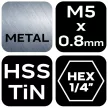 NEO Gépi menetfúró, 2az1ben előfúró éllel, HSS-Titán, M5X0,8mm, hatszög szárral (08-952)