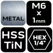 NEO Gépi menetfúró, 2az1ben előfúró éllel, HSS-Titán, M6X1mm, hatszög szárral (08-953)