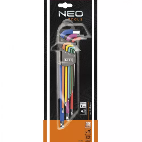 NEO IMBUSZKULCSKÉSZLET 9db HOSSZÚ 1.5-10mm, színes (09-512)