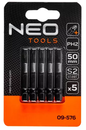 NEO Torziós ütvecsavarozó bitek S2, 50mm, PH2 - 5db. (09-576)