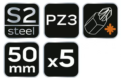 NEO Torziós ütvecsavarozó bitek S2, 50mm, PZ3 - 5db. (09-580)