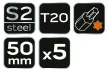NEO Torziós ütvecsavarozó bitek S2, 50mm, T20 - 5db. (09-584)