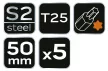 NEO Torziós ütvecsavarozó bitek S2, 50mm, T25 - 5db. (09-585)