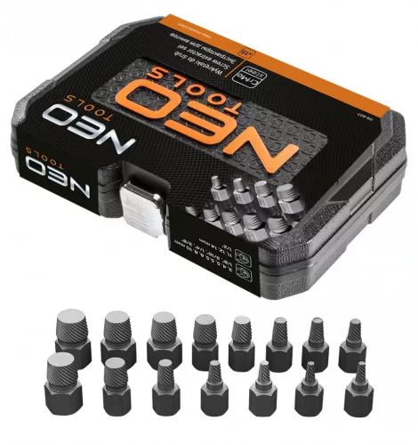 NEO Törtcsavar-kihajtó készlet, 1/2", 15db, 3-14mm (M6-M24) (09-607)