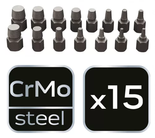 NEO Törtcsavar-kihajtó készlet, 1/2", 15db, 3-14mm (M6-M24) (09-607)