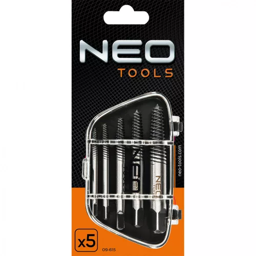 NEO Törtcsavar-kihajtó készlet, 5db, négyszög vég, 2-14mm (M3-M18) (09-615)