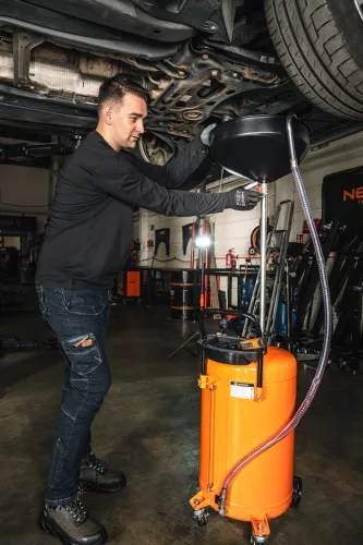 NEO Mobil olajleeresztő készülék, gravitációs, leeresztő tál 10l, gyűjtőtartály 70l (10-810)