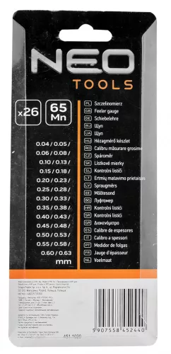 NEO Hézagmérő készlet 26db (0.04 - 0.63 mm) 65MN/rozsdamentes acél (11-190)