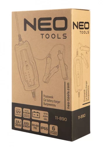 NEO Autómata akkutöltő 2A / 35W, 4-60Ah, savas/AGM/zselés akkumulátorokhoz (11-890)