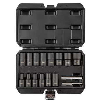   NEO Törtcsavarkihajtó készlet, 16db 1/2”:8, 10, 11, 12, 13, 14, 15, 16, 17, 19, 21, 22, 24, 27mm (11-920)