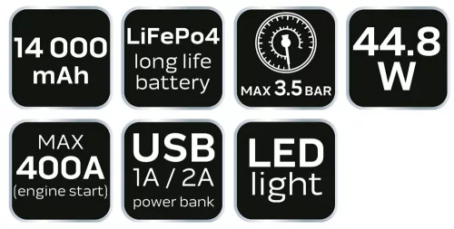 NEO Multifunkciós gyorsindító, akkuindító, indításrásegítő, kompresszor, powerbank, lámpa (11-997)