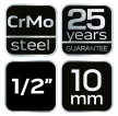 NEO Hosszú Gépi dugókulcs 1/2", 10mm, Cr-Mo (12-310)