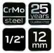 NEO Hosszú Gépi dugókulcs 1/2", 12mm, Cr-Mo (12-312)
