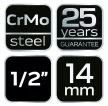 NEO Hosszú Gépi dugókulcs 1/2", 14mm, Cr-Mo (12-314)